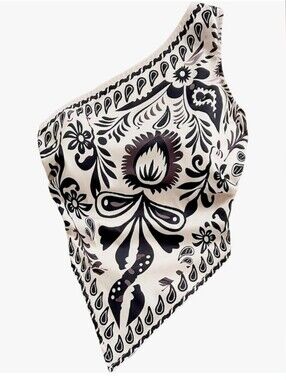 8/10 Asymmetric Black & White Paisley Bandana Top